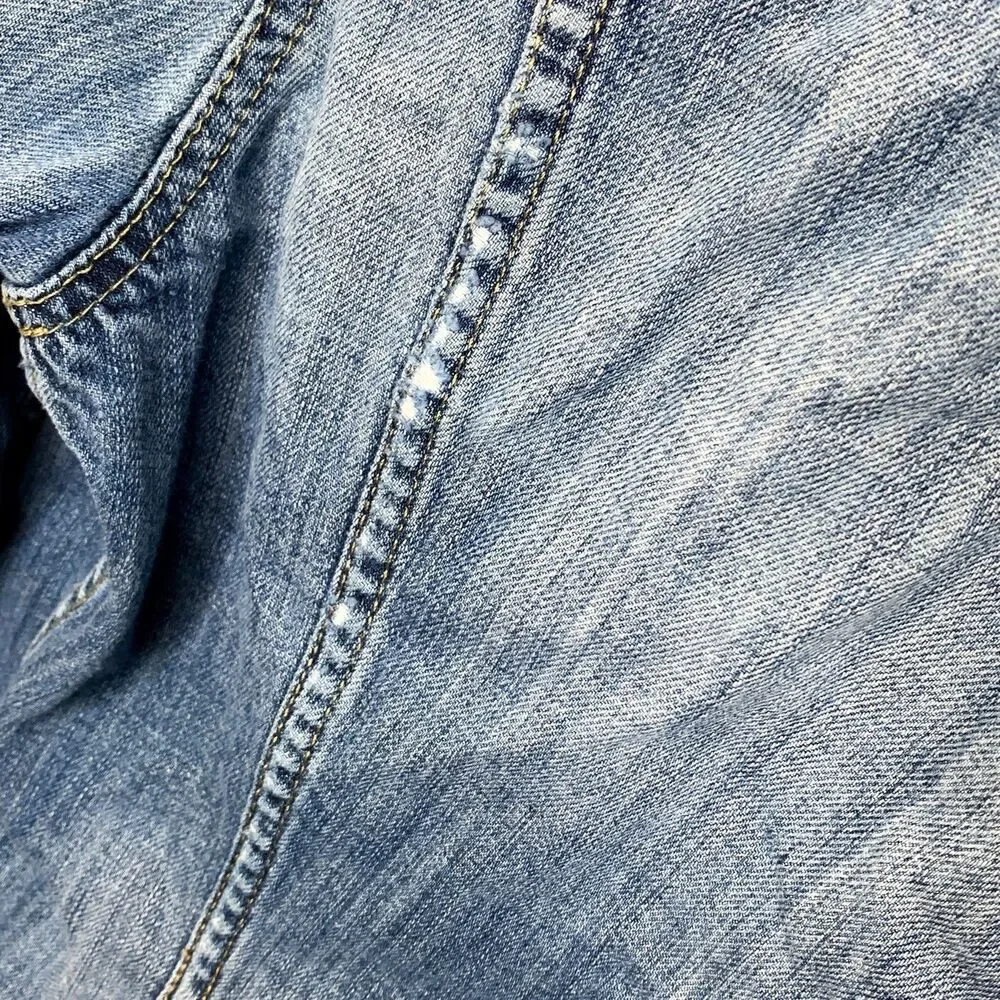 LOGG H&M Blue Faded Vintage Wash Distressed Denim Jacket Women Button Country - Picture 9 of 11